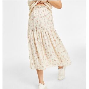 Paper Bag Floral Midi Skirt